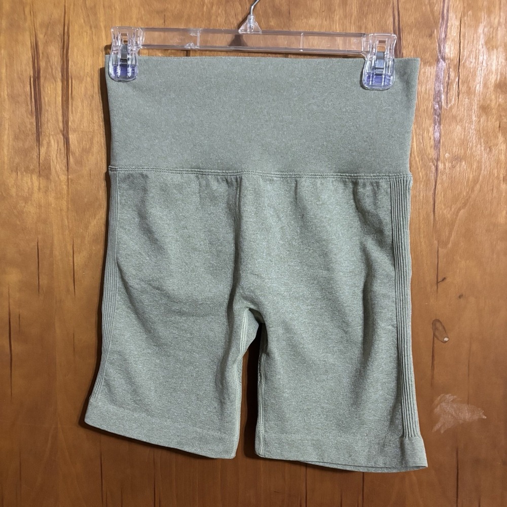 Green Seamless Scrunch Butt Biker Shorts High Waisted Yoga Gym Workout Large